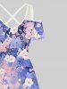 Plus Size Watercolor Flowers Leaf Print Cold Shoulder Crisscross Hawaii Maxi Dress -  