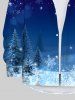 Plus Size Christmas Tree Snowflake Print Buttons Pocket Long Sleeve Shirt For Men -  