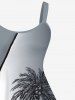 Plus Size Coconut Tree Curve Colorblock Print Hawaii Tank Dress -  