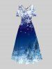 Maxi Robe Croisée Sapin de Noël et Flocon de Neige Imprimés à Epaule Dénudée de Grande Taille - Bleu 1X