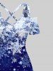 Maxi Robe Croisée Sapin de Noël et Flocon de Neige Imprimés à Epaule Dénudée de Grande Taille - Bleu 1X