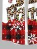 Plus Size Christmas Snowflake Plaid Leopard Elk Letters Print Button Pocket Shirt For Men -  