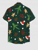 Plus Size Christmas Tree Hat Snowflake Gingerbread Heart Galaxy Print Button Pocket Shirt For Men -  