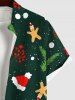 Plus Size Christmas Tree Hat Snowflake Gingerbread Heart Galaxy Print Button Pocket Shirt For Men -  
