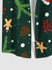 Plus Size Christmas Tree Hat Snowflake Gingerbread Heart Galaxy Print Button Pocket Shirt For Men -  