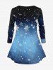 Plus Size Christmas Snowflake Snowman Glitter Ombre Galaxy Print Long Sleeves T-shirt -  