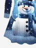 Plus Size Christmas Snowflake Snowman Glitter Ombre Galaxy Print Long Sleeves T-shirt -  