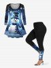 Plus Size Christmas Snowflake Snowman Glitter Ombre Galaxy Print Long Sleeves T-shirt -  