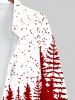Plus Size Christmas Tree Dots Colorblock Print Buttons Pocket Long Sleeve Shirt For Men -  
