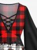 Plus Size Christmas Hat Santa Claus Leopard Plaid Print Flare Sleeves Lattice T-shirt -  