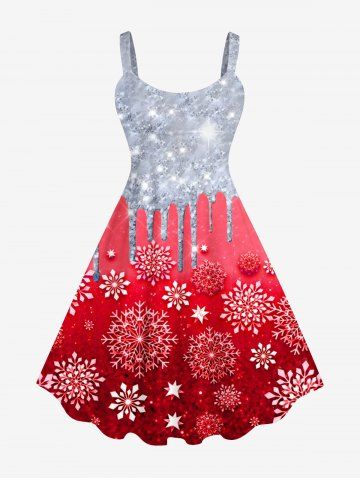 Robe Débardeur Brillante 3D Flocon de Neige de Noël Imprimé de Grande Taille - RED - XS