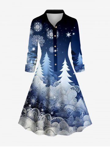 Robe de Noël Ligne A Sapin Galaxie Ombré Imprimé de Grande Taille - BLUE - 6X