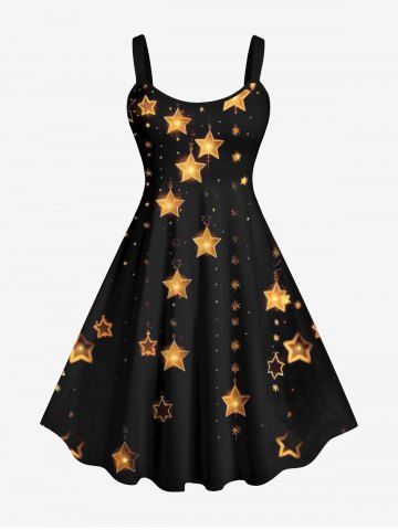 Robe Ligne A Etoile Brillante Imprimée de Noël de Grande Taille - BLACK - 6X