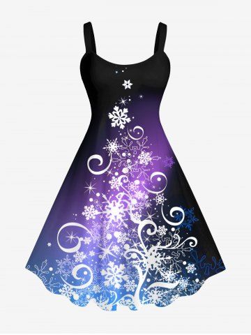 Christmas Ombre Snowflake Curve Print A Line Tank Dress - BLACK - 3X