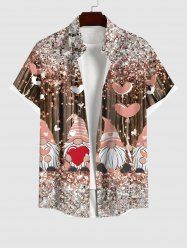 Plus Size Glitter Sparkling Sequins Christmas Dwarfs Heart Print Button Pocket Shirt For Men -  