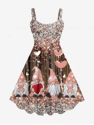 Robe Moulante Ligne A avec Cœur Brillant Imprimé Grande Taille - Multi-A 2X