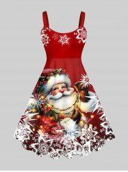 Robe Débardeur Flocon de Neige et Père Noël Imprimés de Grande Taille - Rouge L