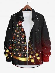 Plus Size Christmas Tree Star Bowknot Glitter 3D Print Buttons Pocket Long Sleeve Shirt For Men -  