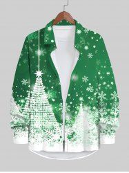 Plus Size Glitter Christmas Tree Snowflake Print Button Long Sleeves Shirt For Men -  