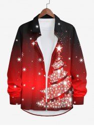 Chemise 3D Etoile Sapin de Noël Imprimés Grande Taille avec Poche à Manches Longues - Rouge 4XL