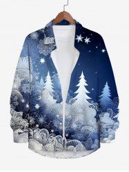 Plus Size Christmas Tree Snowflake Ombre Galaxy Print Button Long Sleeves Shirt For Men -  