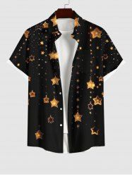 Plus Size Glitter Christmas Stars Light Print Button Pocket Shirt For Men -  