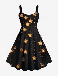 Robe Ligne A Etoile Brillante Imprimée de Noël de Grande Taille - Noir S