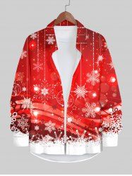 Plus Size Christmas Ball Snowflake Tassel Colorblock Glitter 3D Print Buttons Pocket Long Sleeve Shirt For Men -  