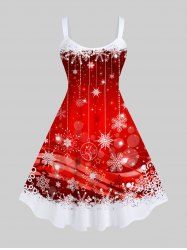 Robe Débardeur en Blocs de Couleurs 3D Flocon de Neige et Boule Imprimés de Grande Taille à Paillettes - Rouge 2X
