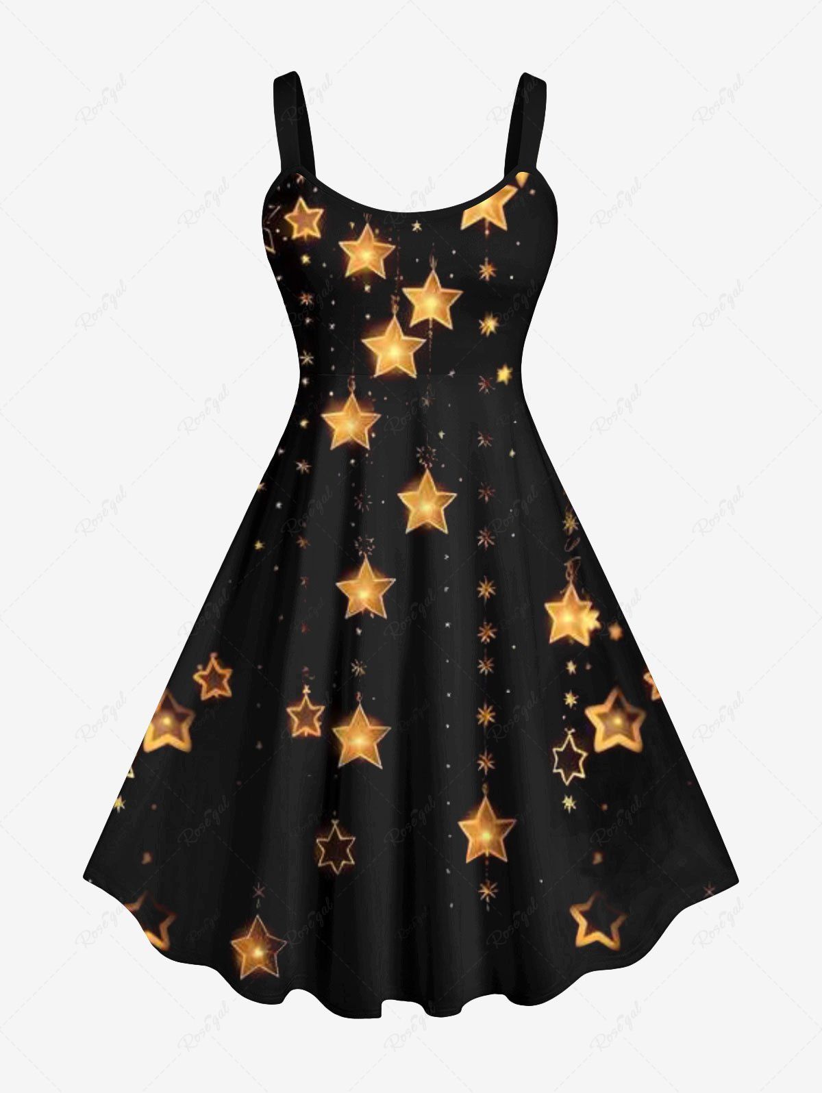 Robe Ligne A Etoile Brillante Imprimée de Noël de Grande Taille Noir S