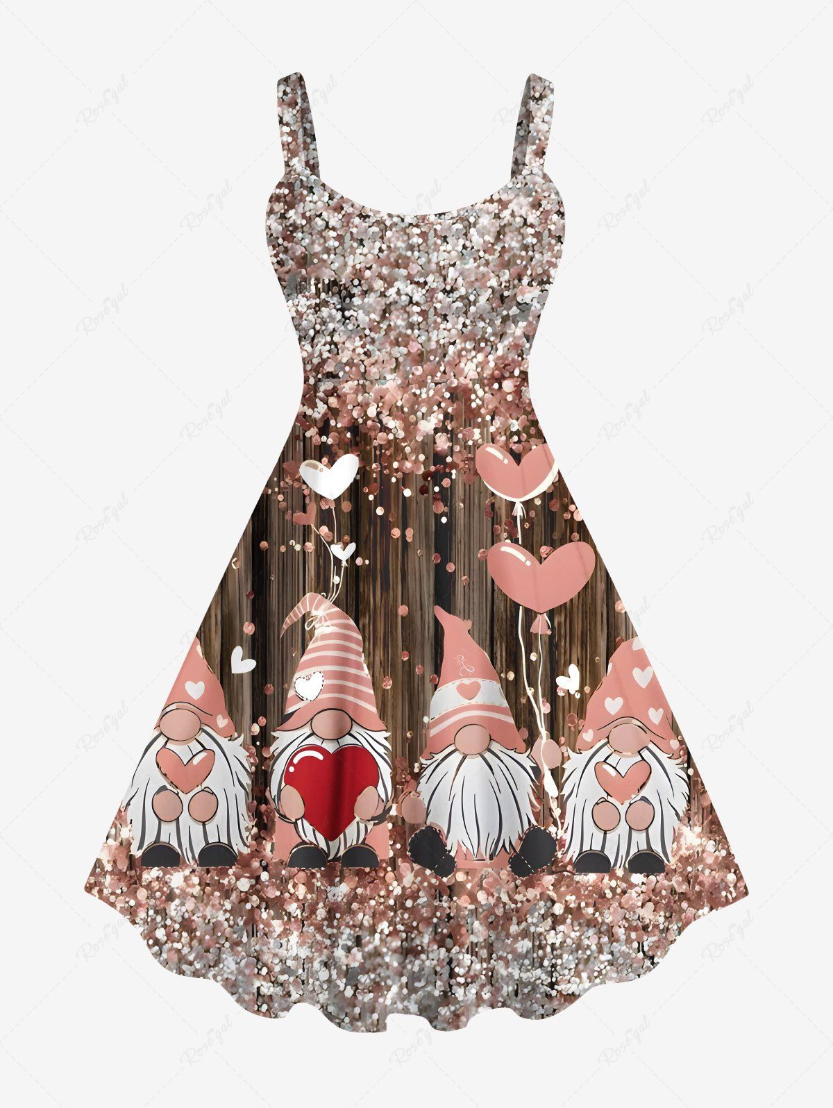 Robe Moulante Ligne A avec Cœur Brillant Imprimé Grande Taille Multi-A 2X