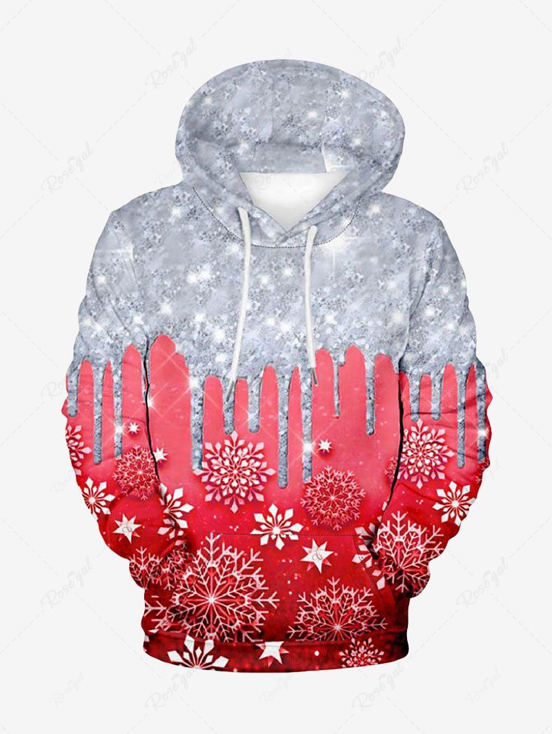 Sweat à Capuche à Paillettes Brillantes 3D Imprimé Flocon de Neige de Noël Grande Taille pour Hommes Rouge 8XL