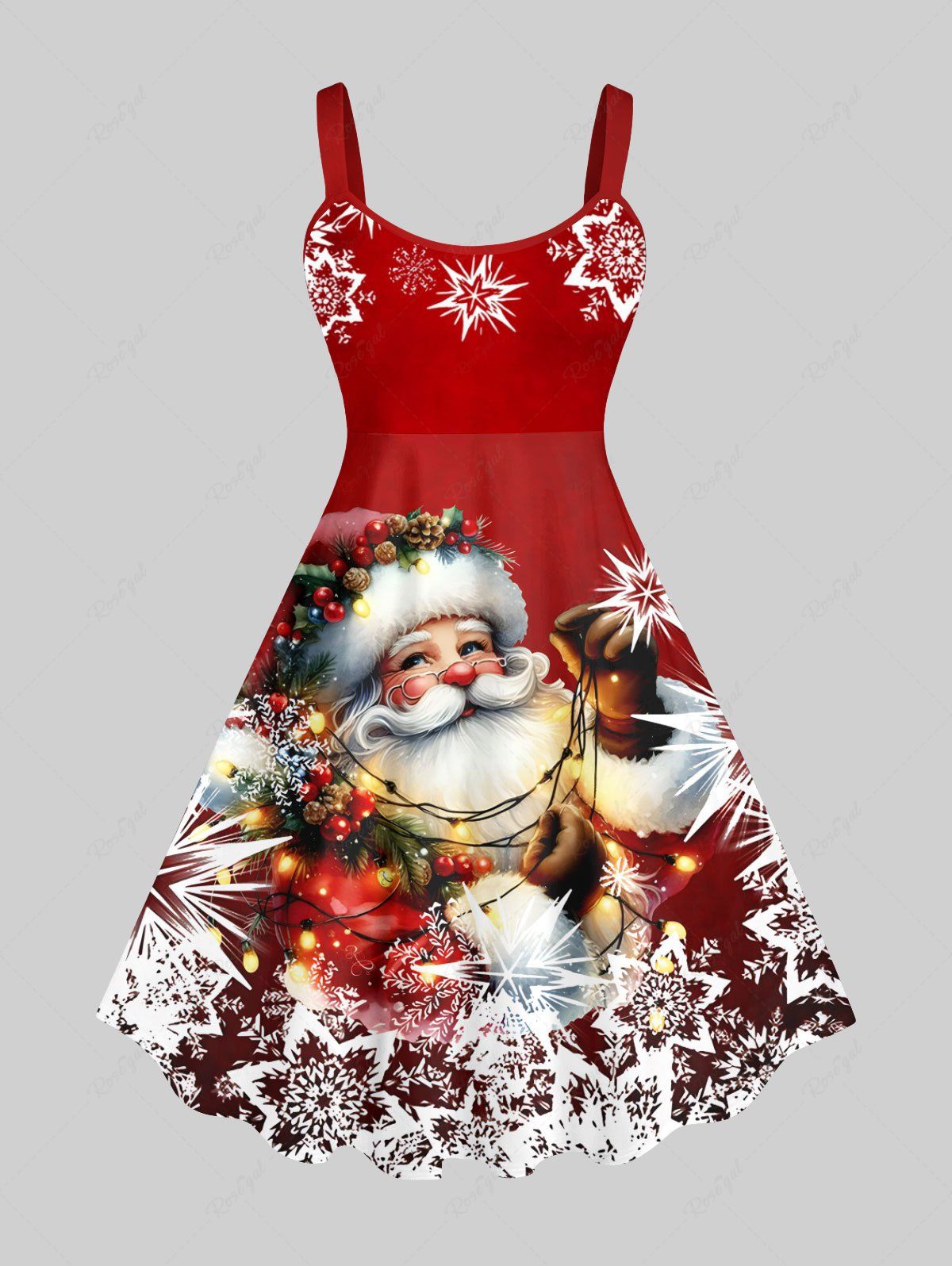 Robe Débardeur Flocon de Neige et Père Noël Imprimés de Grande Taille Rouge L