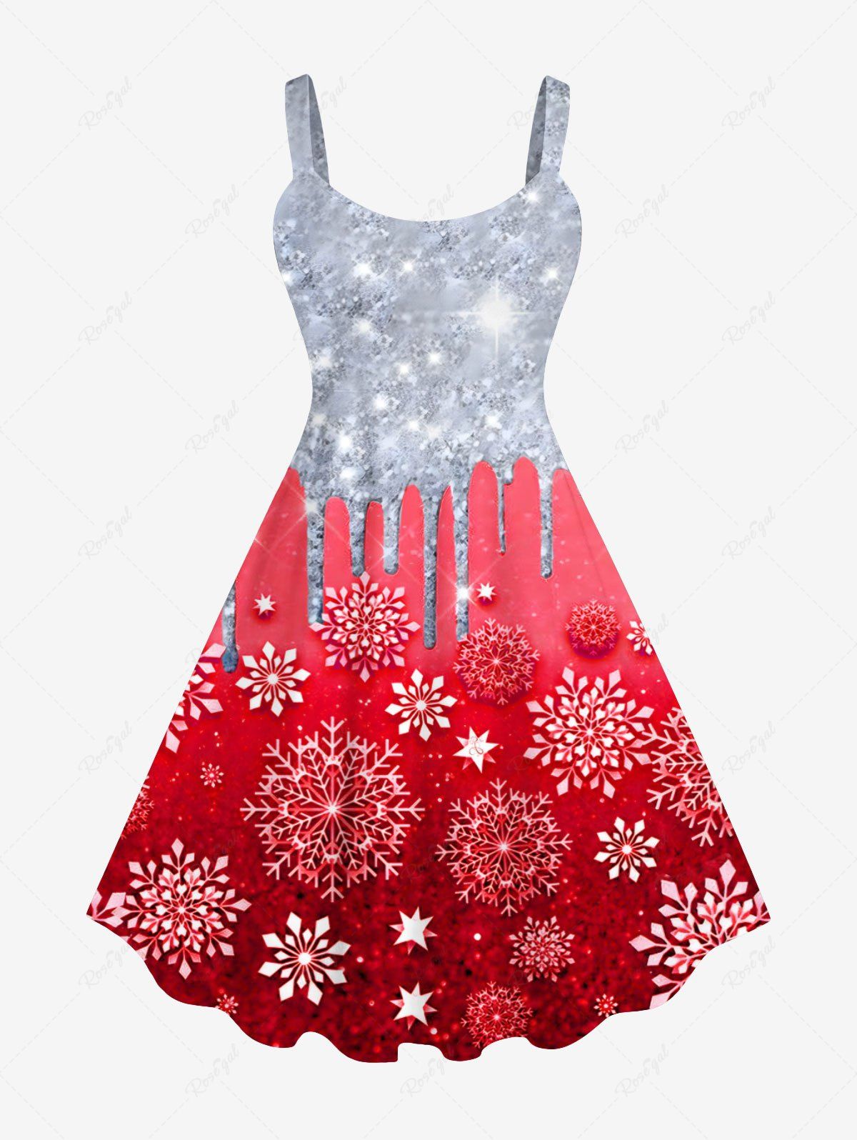 Robe Débardeur Brillante 3D Flocon de Neige de Noël Imprimé de Grande Taille Rouge 6X