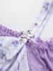 Plus Size Flowers Plaid Print Lace Up Ruffles Ruched Asymmetrical Cold Shoulder Blouse -  