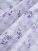 Plus Size Flowers Plaid Print Lace Up Ruffles Ruched Asymmetrical Cold Shoulder Blouse -  
