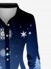 Plus Size Christmas Tree Snowflake Ombre Galaxy Print Half Button A Line Shirted Dress -  