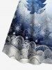 Plus Size Christmas Tree Snowflake Ombre Galaxy Print Half Button A Line Shirted Dress -  