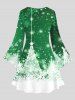 Robe Ligne A Sapin de Noël Galaxie Imprimés de Grande Taille à Manches Evasées - Vert 4X