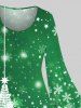 Robe Ligne A Sapin de Noël Galaxie Imprimés de Grande Taille à Manches Evasées - Vert 4X