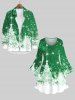 Robe Ligne A Sapin de Noël Galaxie Imprimés de Grande Taille à Manches Evasées - Vert 4X