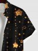 Plus Size Glitter Christmas Stars Light Print Button Pocket Shirt For Men -  