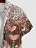 Plus Size Glitter Sparkling Sequins Christmas Dwarfs Heart Print Button Pocket Shirt For Men -  