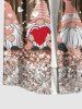 Plus Size Glitter Sparkling Sequins Christmas Dwarfs Heart Print Button Pocket Shirt For Men -  