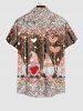 Chemise Plissée Détaillée avec Poches Brillantes et Boutons Imprimé Cœur de Noël Grande Taille pour Hommes - Multi-A L