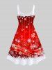 Robe Débardeur en Blocs de Couleurs 3D Flocon de Neige et Boule Imprimés de Grande Taille à Paillettes - Rouge S