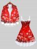 Robe Débardeur en Blocs de Couleurs 3D Flocon de Neige et Boule Imprimés de Grande Taille à Paillettes - Rouge S