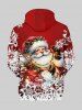 Sweat à Capuche Imprimé Flocon de Neige et Père Noël avec Poche Grande Taille pour Homme - Rouge L