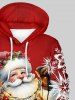 Sweat à Capuche Imprimé Flocon de Neige et Père Noël avec Poche Grande Taille pour Homme - Rouge L