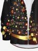 Plus Size Christmas Tree Star Bowknot Glitter 3D Print Buttons Pocket Long Sleeve Shirt For Men -  